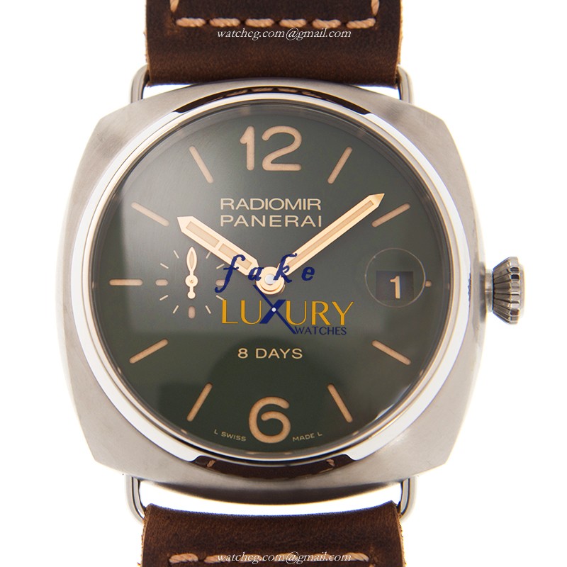 Panerai PAM00735 Radiomir Replica Watch, Manual Wind, Green Dial, PVD Titanium Case, Brown Leather - Luxury Replica Watch
