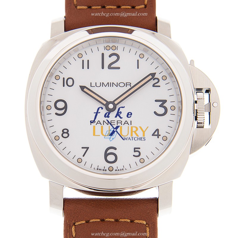 Panerai PAM00775 LUMINOR Manual Wind Stainless Steel Replica Watch - White Dial, Brown Leather Strap - Luxury Replica Watch