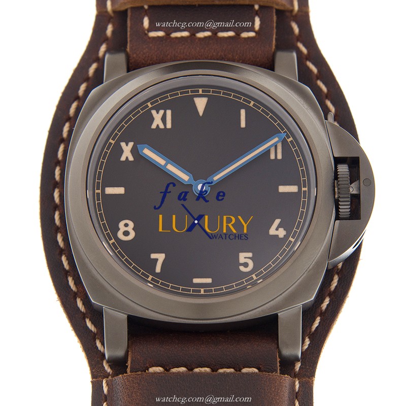 Panerai PAM00779 LUMINOR Manual Wind PVD Titanium 15202ST.OO.1240ST.01 | Black Dial | Brown Leather - Luxury Replica Watch