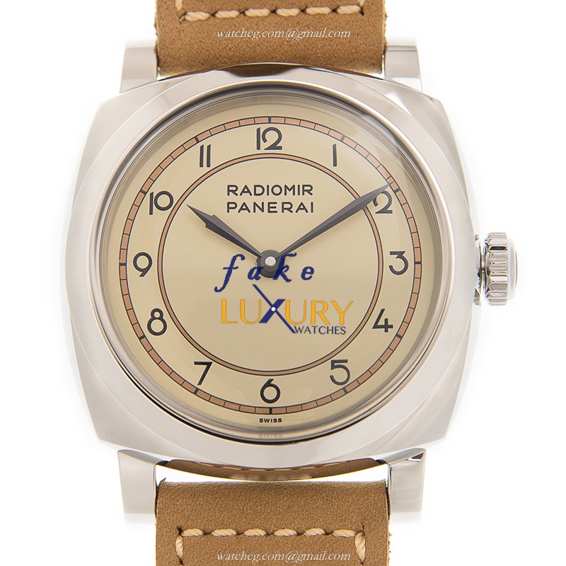 Panerai PAM00791 RADIOMIR Manual Wind Steel 47mm White Dial Brown Leather Strap Replica Watch - Luxury Replica Watch