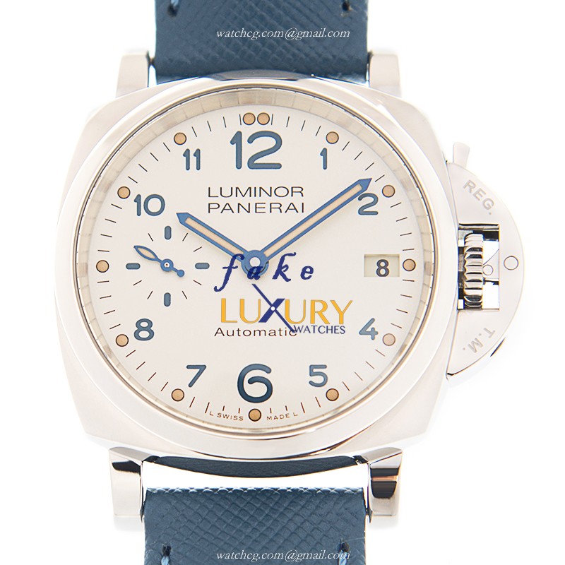 Panerai PAM00903 Luminor Replica Watch, Automatic Movement, White Dial, Blue Leather Strap - Luxury Replica Watch