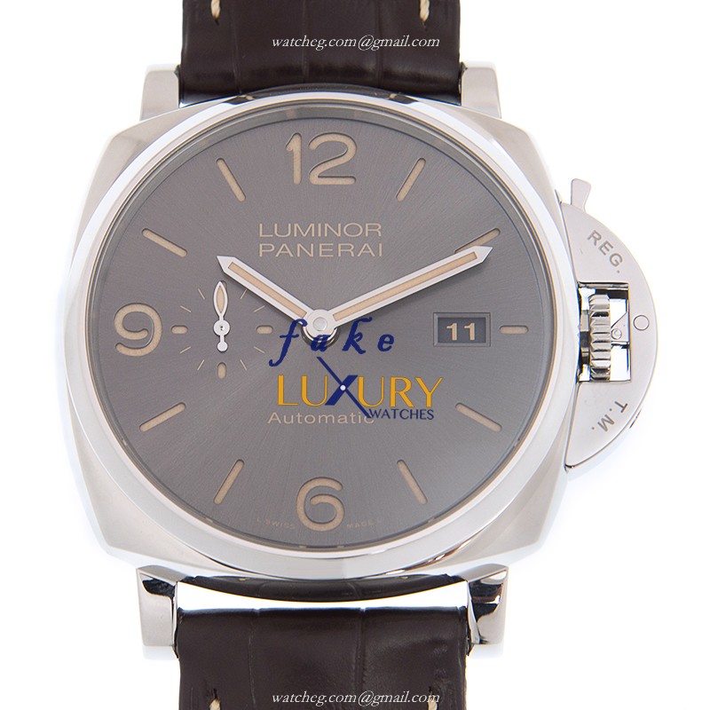 Panerai PAM00943 LUMINOR Auto Swiss Steel Replica Watch - Gray Dial Brown Leather Strap - Luxury Replica Watch