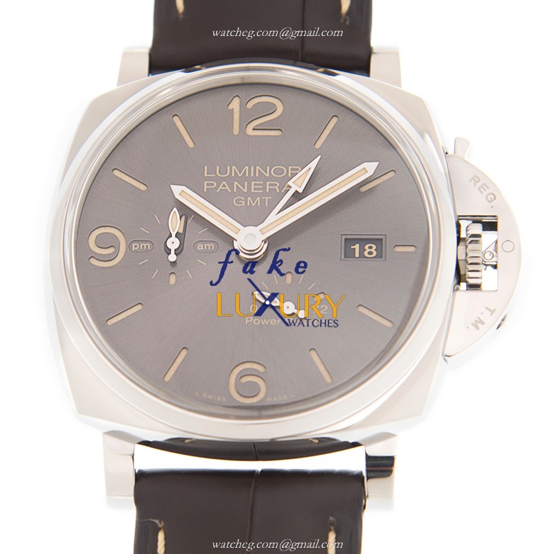 Panerai PAM00944 LUMINOR Automatic Steel Replica Watch - Swiss Movement, Gray Dial, Brown Alligator - Luxury Replica Watch
