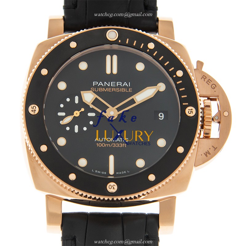 Panerai PAM00974 DIVERS Automatic 18kt Rose Gold Ceramic Replica Watch, Auto Movement, Black Dial - Luxury Replica Watch
