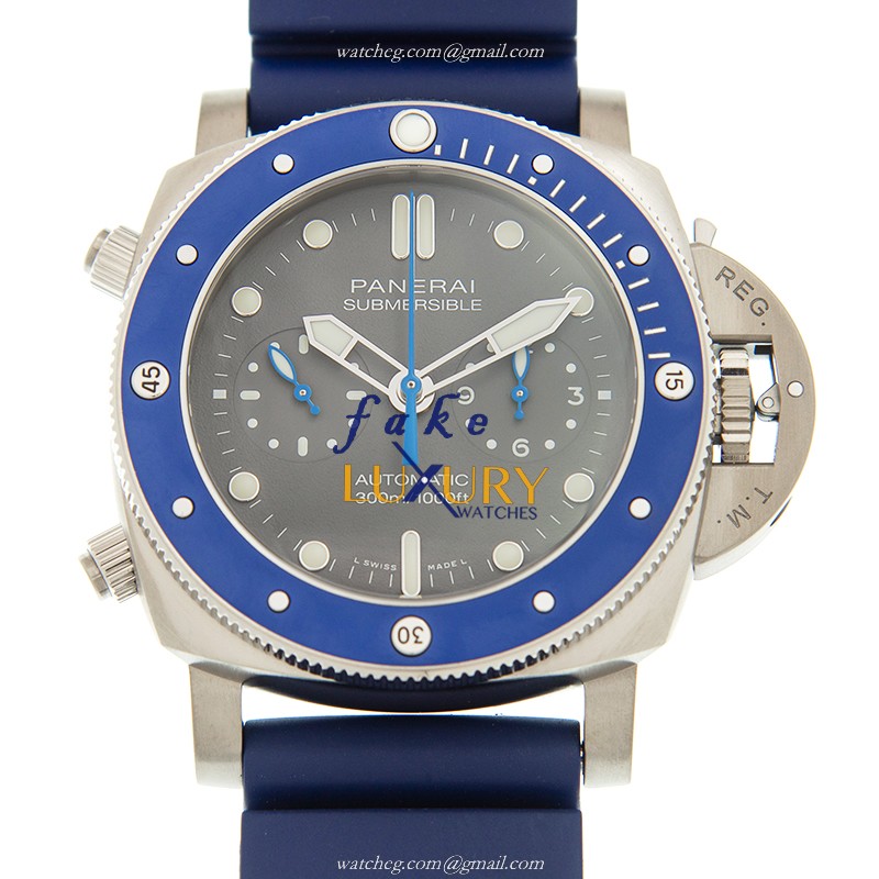 Panerai PAM00982 Divers Automatic PVD Titanium Replica Watch, Gray Dial, Blue Rubber Strap - Luxury Replica Watch