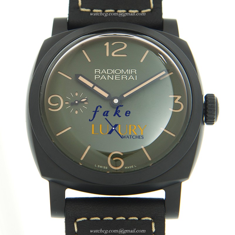 Panerai PAM00997 RADIOMIR Manual Wind Ceramic Watch, Replica, Dark Green Dial, Black Leather, Swiss - Luxury Replica Watch