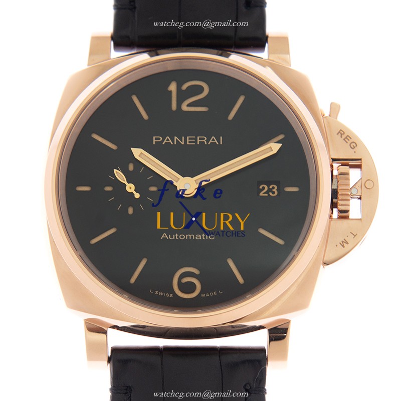 Panerai PAM01041 Luminor Due Replica Watch, Automatic, 18kt Rose Gold Case, Black Dial - Luxury Replica Watch