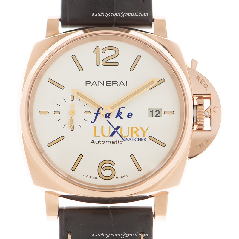 Panerai PAM01042 LUMINOR DUE Automatic 18kt Rose Gold Replica Watch - Swiss Movement, White Dial - Luxury Replica Watch