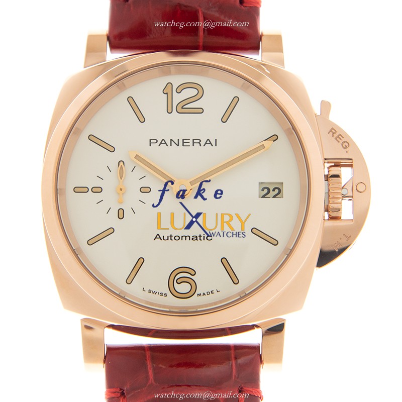 Panerai PAM01045 Luminor Due 38mm 18kt Rose Gold Red Alligator Automatic Replica Watch - Luxury Replica Watch