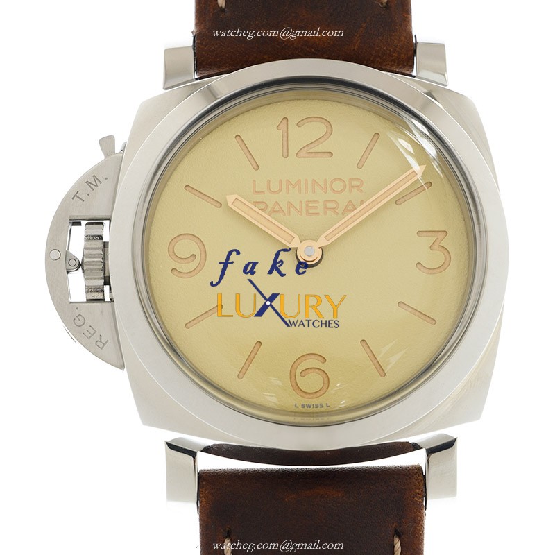 Panerai PAM01075 LUMINOR Automatic Stainless Steel Replica Watch - Beige Dial, Brown Cowhide Strap - Luxury Replica Watch