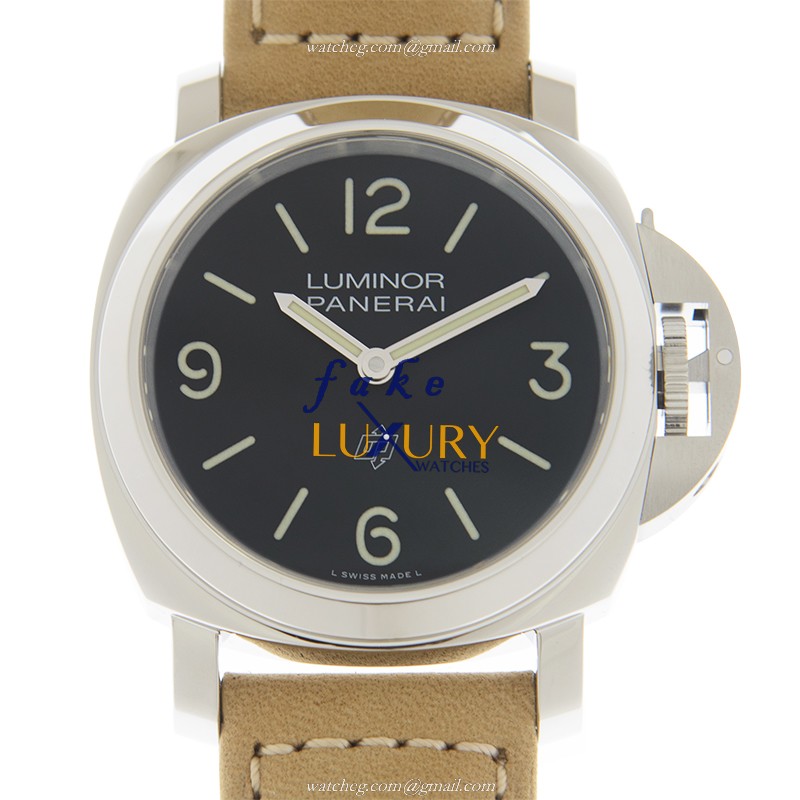 Panerai PAM01086 Replica Watch, Luminor Logo Manual Wind, 44mm Steel Case, Black Dial, Brown Leather - Luxury Replica Watch