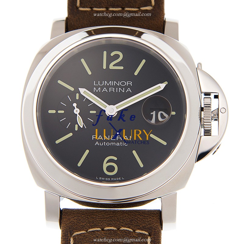 PAM01104 - Panerai Luminor Automatic Replica Watch - Black Dial Brown Alligator Strap - Luxury Replica Watch