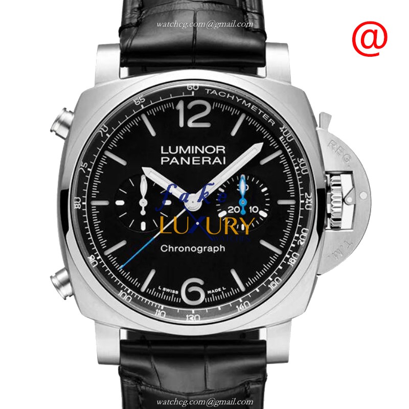 Panerai PAM01109 Luminor Chrono Replica Watch, Black Dial, Steel Case, Alligator Strap - Luxury Replica Watch