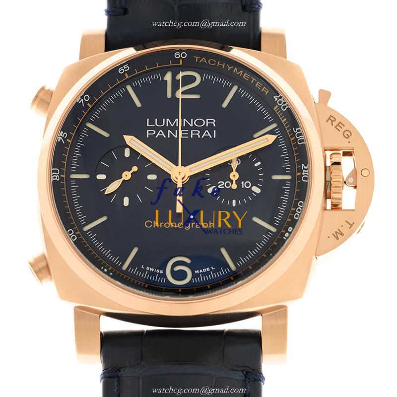 Panerai PAM01111 LUMINOR Manual Wind 18kt Rose Gold | Ceramic Bezel | Swiss Movement | Blue Dial - Luxury Replica Watch