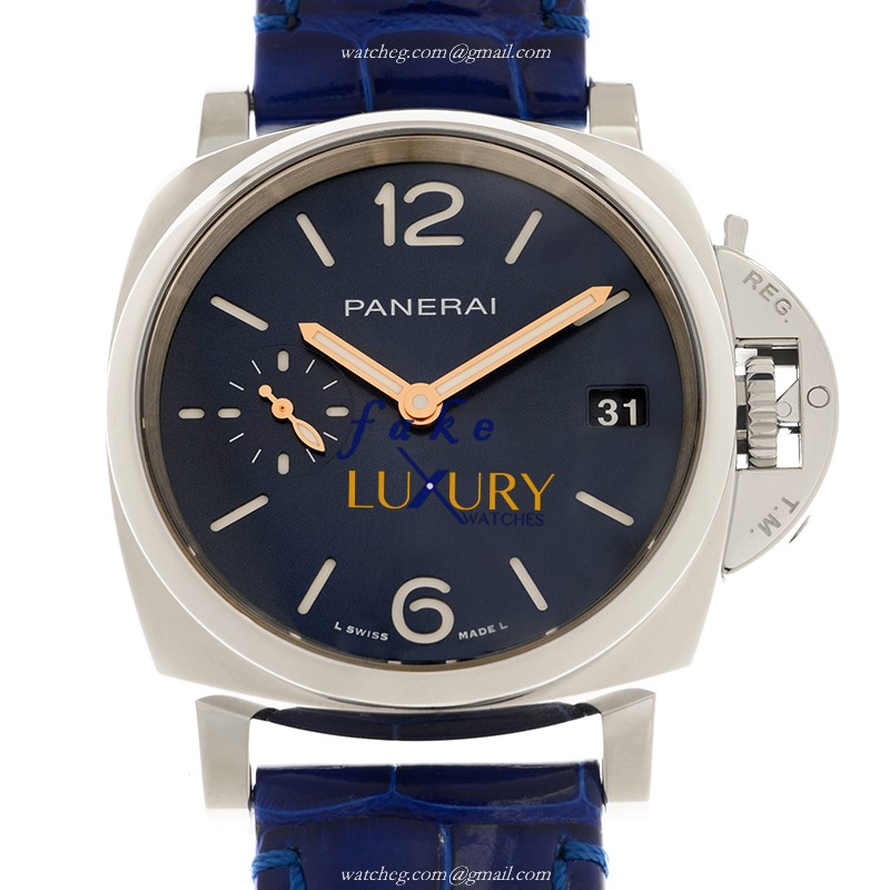 Panerai PAM01273 LUMINOR DUE AUTO Stainless Steel Replica Watch, Blue Dial & Blue Alligator - Luxury Replica Watch