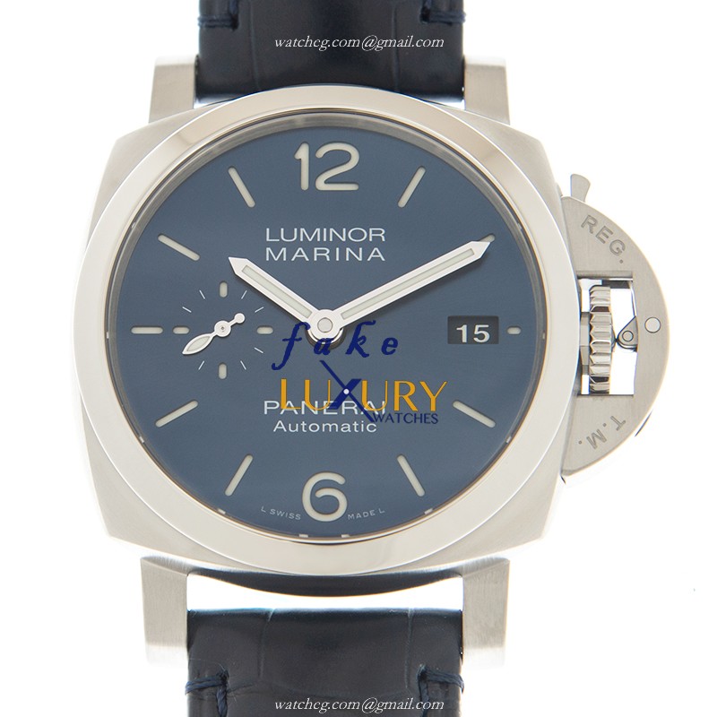 Panerai PAM01393 LUMINOR MARINA AUTO Swiss Steel Case Blue Dial Alligator Strap Replica Watch - Luxury Replica Watch
