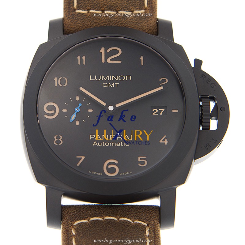 Panerai PAM01441 LUMINOR Automatic Ceramic Replica Watch - Black Dial, Brown Leather Strap - Luxury Replica Watch