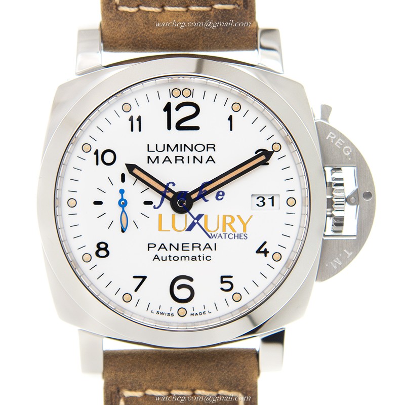 Panerai PAM01523 LUMINOR Automatic Stainless Steel Replica Watch - White Dial, Brown Cowhide Strap - Luxury Replica Watch