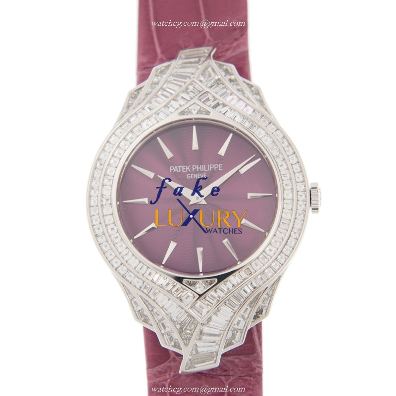 Patek Philippe Calatrava 4895G-001 Manual Wind 18kt White Gold Diamond Red Dial Replica Watch - Luxury Replica Watch