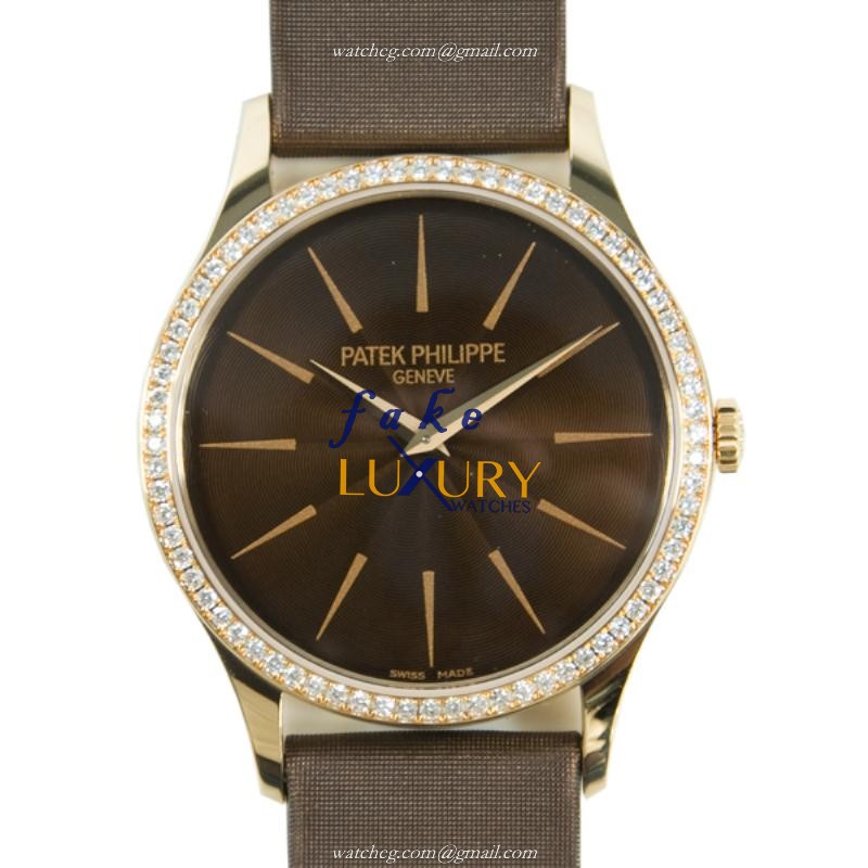 Patek Philippe Calatrava 4897R-001 Manual Wind 18kt Rose Gold Diamonds Brown Dial Replica Watch - Luxury Replica Watch