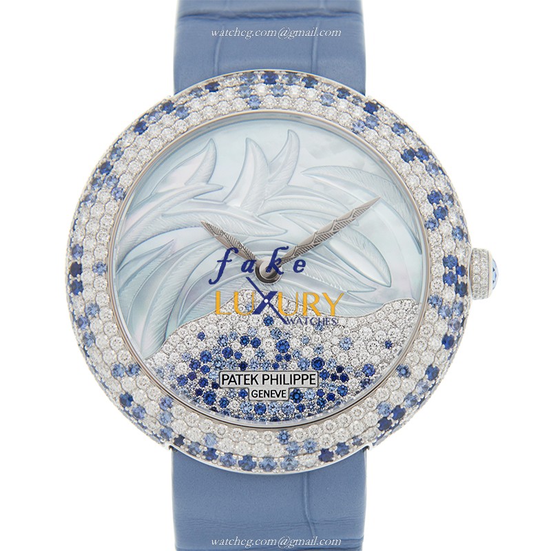 Patek Philippe 4899/901G-001 Calatrava Replica Watch, Blue Mother of Pearl Dial, White Gold & - Luxury Replica Watch
