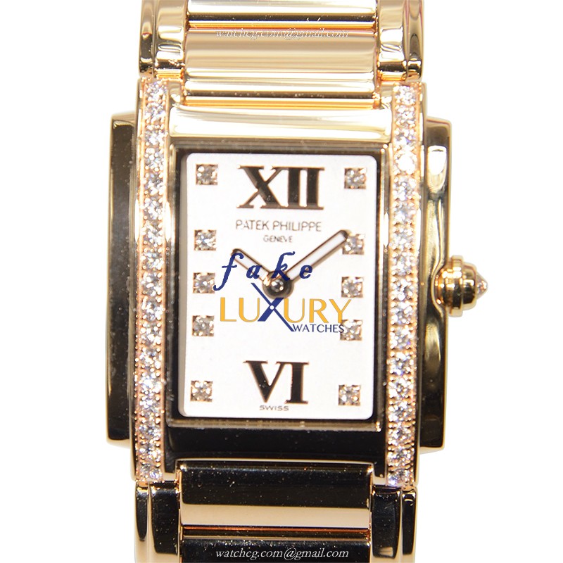 Patek Philippe 4908/11R-011 Twenty-4 Quartz 18kt Rose Gold Silver Dial Replica Watch - Luxury Replica Watch