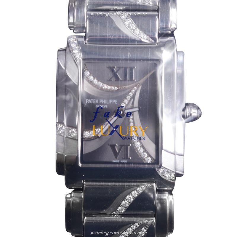 Patek Philippe 4910/53G-001 Twenty-4 Replica Watch, Quartz Movement, Gray Dial, White Gold & Diamond - Luxury Replica Watch