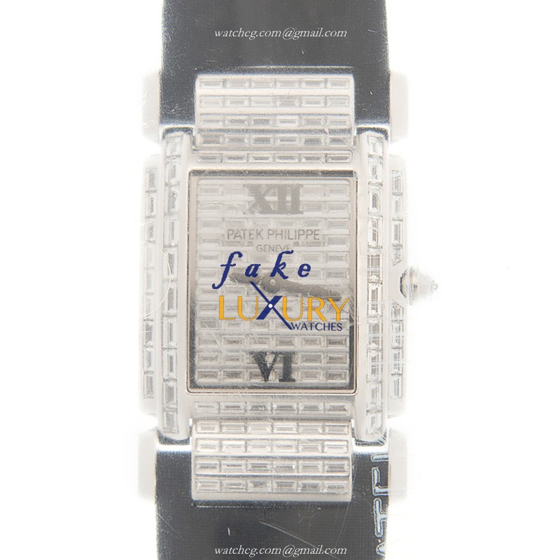 Patek Philippe 4911G-001 Replica Watch Silver Dial Quartz Movement 18kt White Gold Diamond Case - Luxury Replica Watch