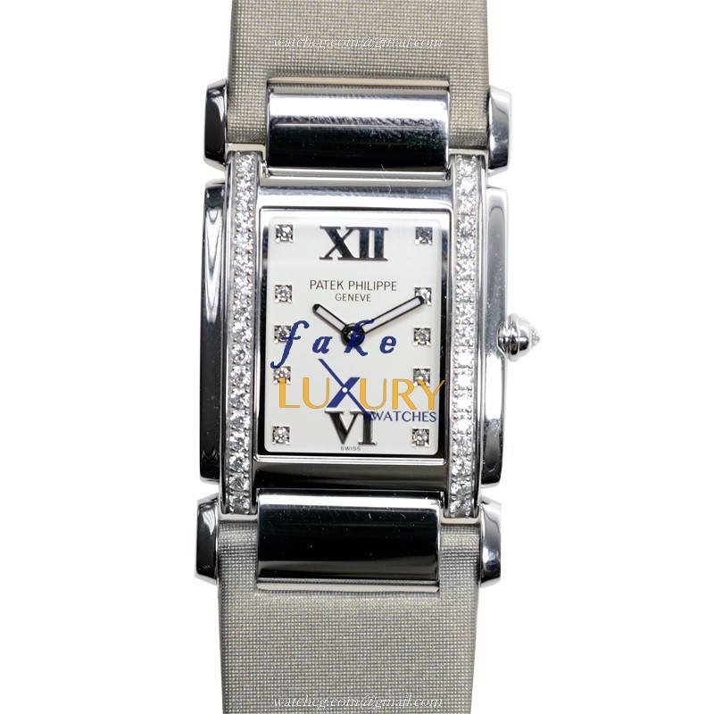 Patek Philippe 4920G-010 Replica Watch, Quartz Movement, 18kt White Gold & Diamond Case, White Dial - Luxury Replica Watch