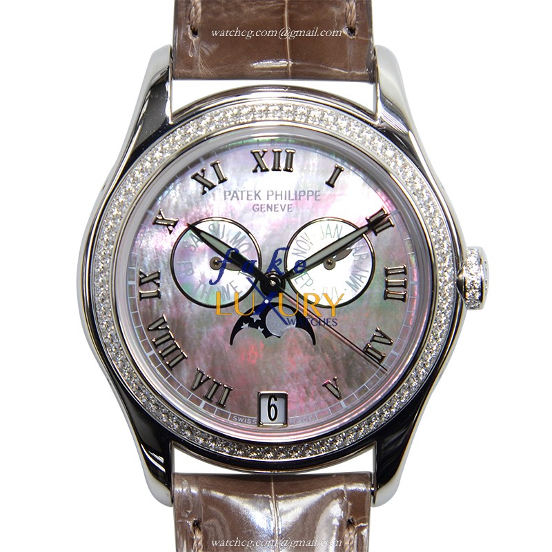Patek Philippe COMPLICATIONS 4936G-001 Automatic 18kt White Gold Diamond Brown Dial Alligator Strap - Luxury Replica Watch