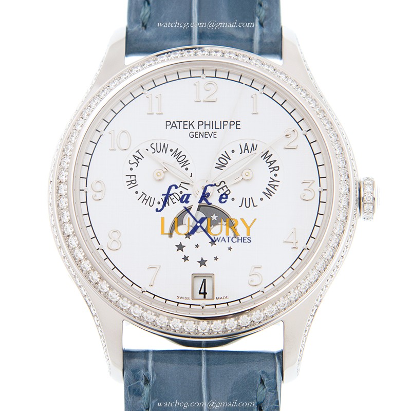 Patek Philippe 4947G-010 COMPLICATIONS 18kt White Gold Diamond Automatic Blue Alligator Replica - Luxury Replica Watch