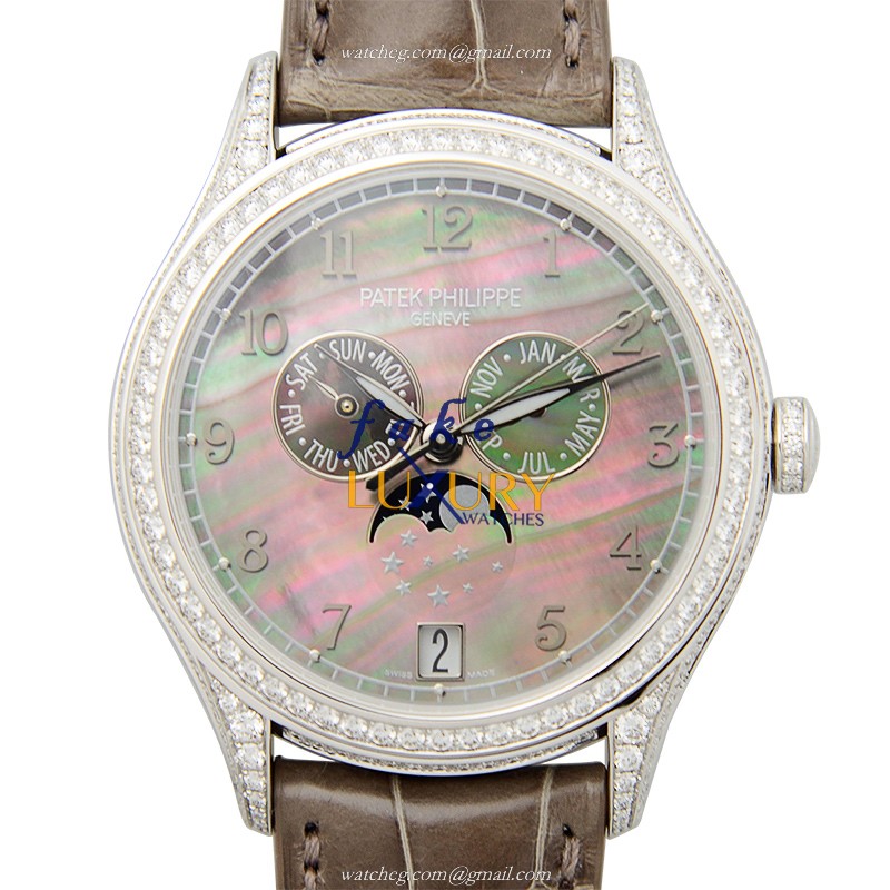 Patek Philippe 4948G-001 COMPLICATIONS Automatic 18kt White Gold Diamond Black Dial Brown Alligator - Luxury Replica Watch