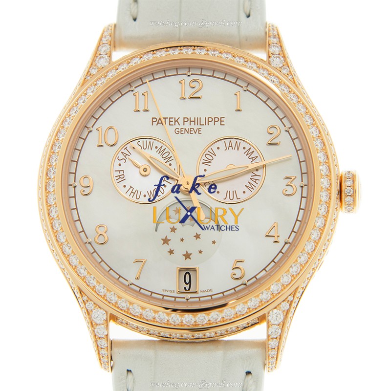 Patek Philippe 4948R-001 Replica Watch With 18kt Rose Gold Case, Diamonds, White Mother of Pearl - Luxury Replica Watch