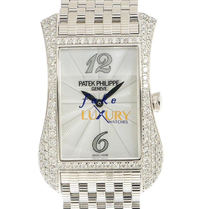 Patek Philippe 4972/1G-001 Gondolo Quartz White Dial 18kt White Gold Diamond Replica Watch - Luxury Replica Watch