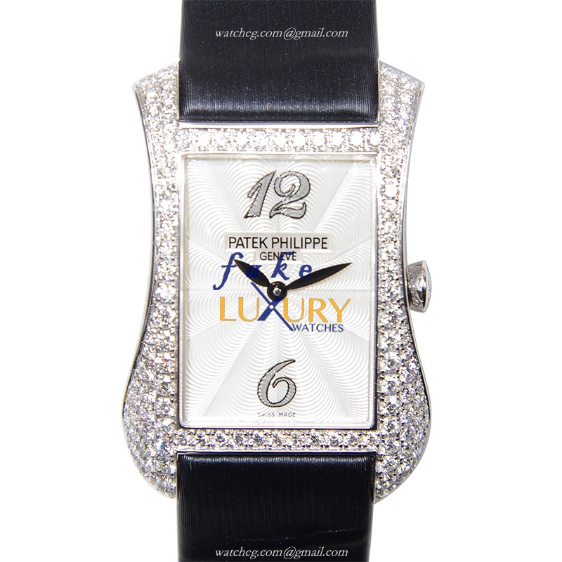 Patek Philippe Gondolo 4973G-001 Quartz 18kt White Gold Diamond Silver Dial Replica Watch - Luxury Replica Watch