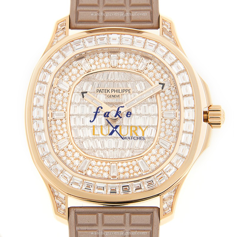 Patek Philippe 5062/450R-001 Aquanaut Automatic 18kt Rose Gold & Diamonds Rubber Strap Replica Watch - Luxury Replica Watch