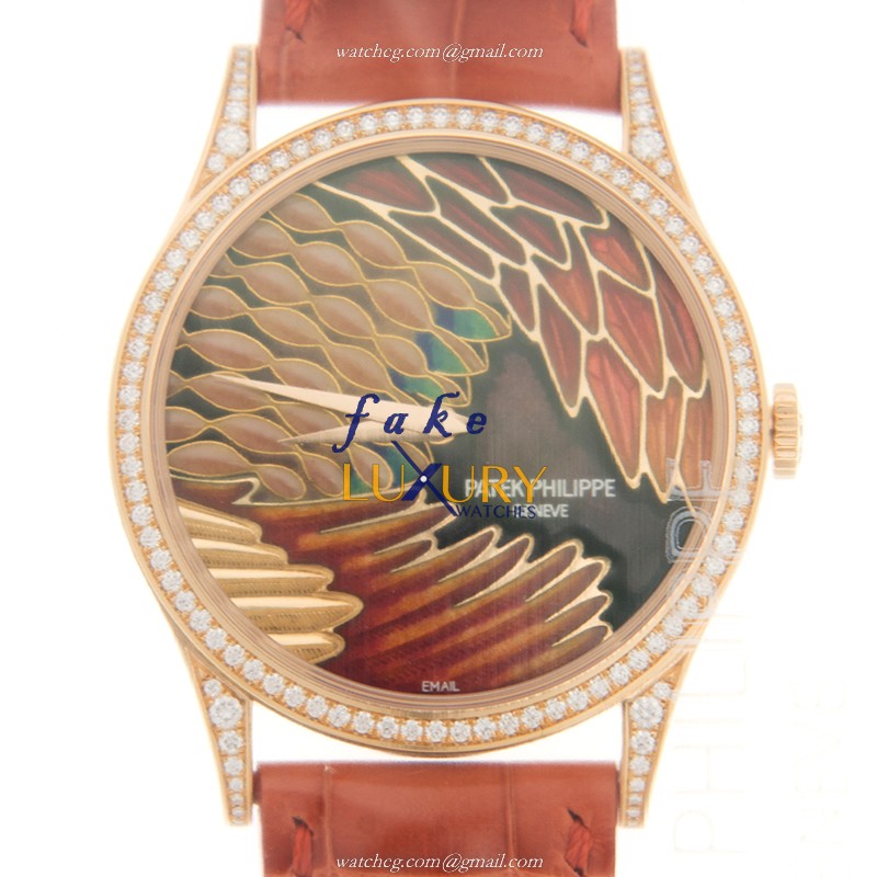 5077/100R-015 - Patek Philippe Calatrava Replica Watch - 18kt Rose Gold Diamonds - Automatic Orange - Luxury Replica Watch