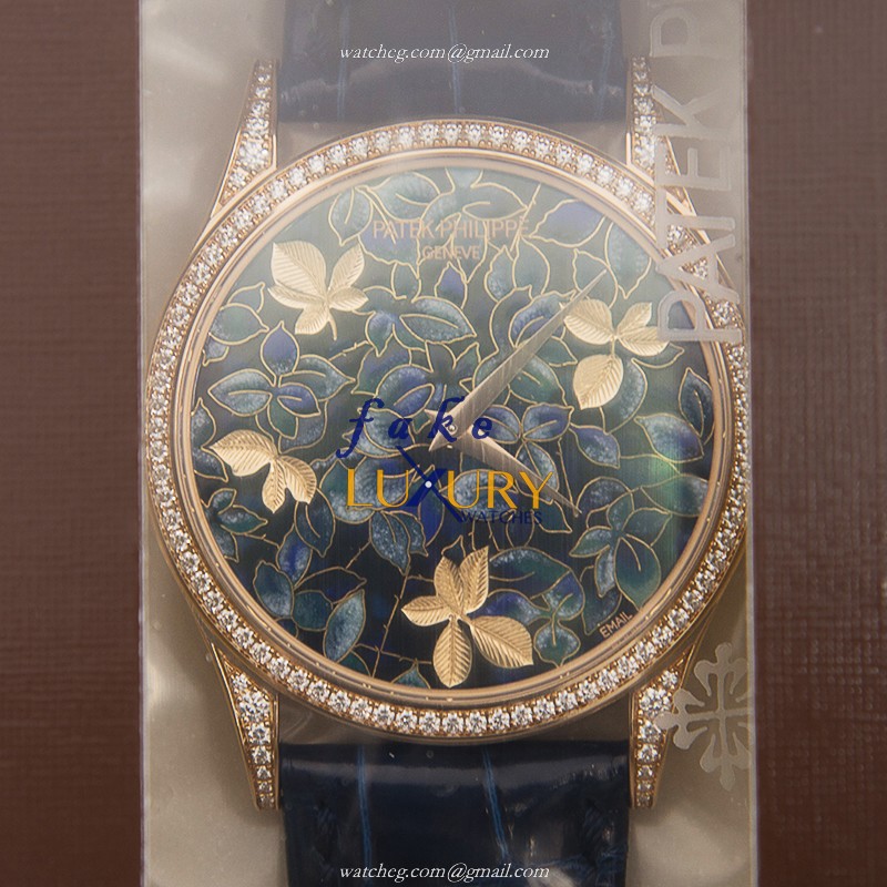 Patek Philippe 5077/100R-032 Calatrava Replica Watch, Automatic, Blue Dial, 18kt Rose Gold & - Luxury Replica Watch