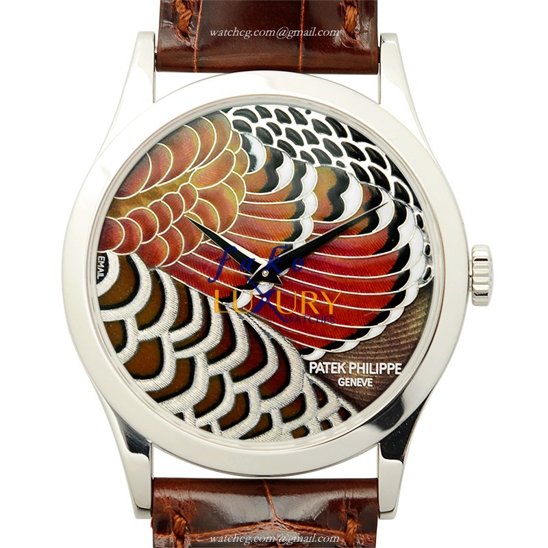 5077P-BUTTERFLY - Patek Philippe Calatrava Replica Watch - Automatic Platinum Brown Dial - Luxury Replica Watch