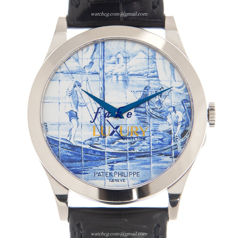 Patek Philippe 5089G-060 Replica Watch, Blue Dial, 18kt White Gold Case, Alligator Strap - Luxury Replica Watch