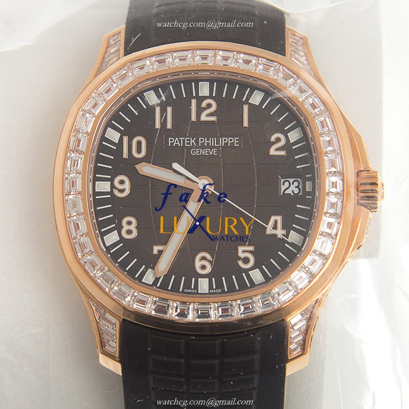 Patek Philippe 5167/300R-010 Aquanaut Automatic 18kt Rose Gold Diamonds Black Dial Rubber Replica - Luxury Replica Watch