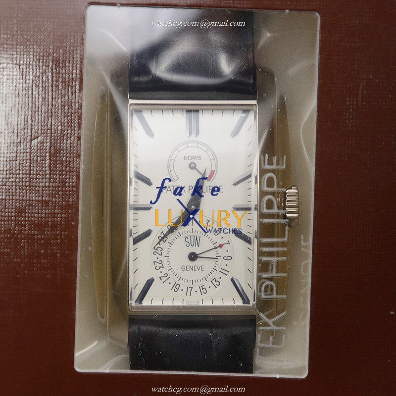 Patek Philippe 5200G-010 Gondolo Replica Watch, Manual Wind 18kt White Gold, White Dial, Black - Luxury Replica Watch