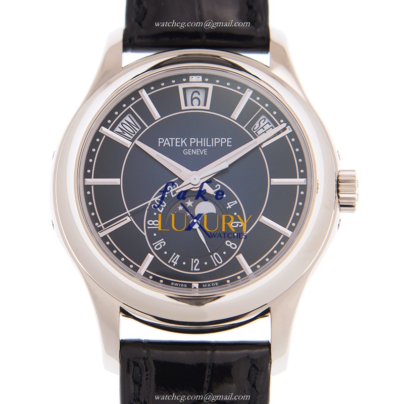 Patek Philippe 5205G-013 Replica Watch, 40mm 18kt White Gold Case, Blue Dial, Black Alligator Strap - Luxury Replica Watch