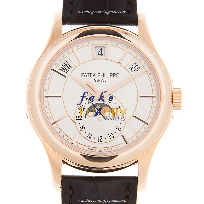 Patek Philippe 5205R-001 Replica Watch, Automatic, White Dial, 18kt Rose Gold Case, Brown Alligator - Luxury Replica Watch