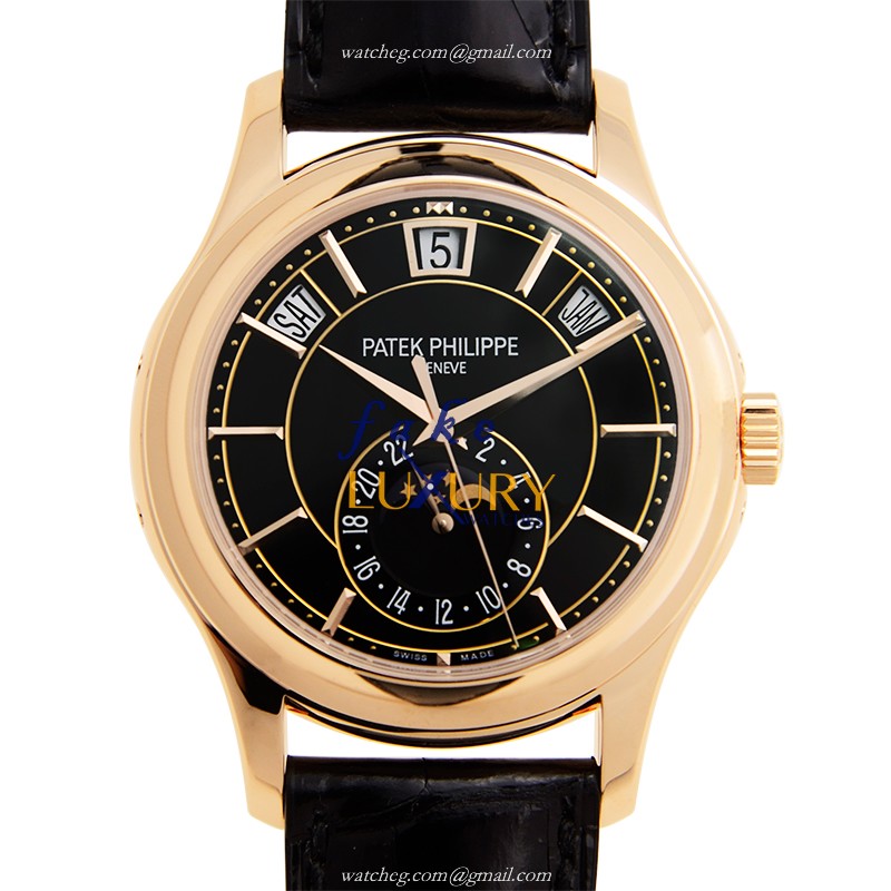 Patek Philippe 5205R-010 Replica Watch - Automatic - 18kt Rose Gold - Black Dial - Alligator Strap - Luxury Replica Watch