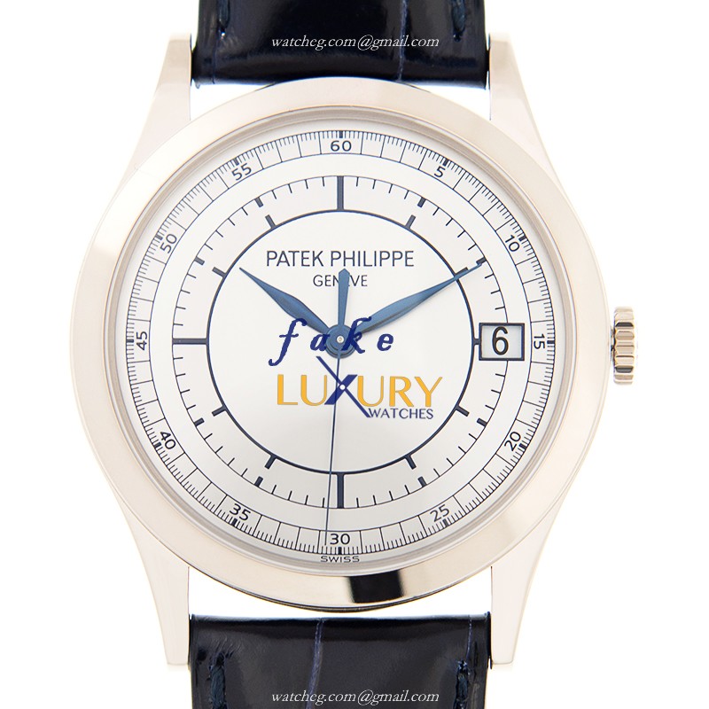 Patek Philippe 5296G-001 Calatrava 18kt White Gold Automatic Blue Strap Replica Watch - Luxury Replica Watch