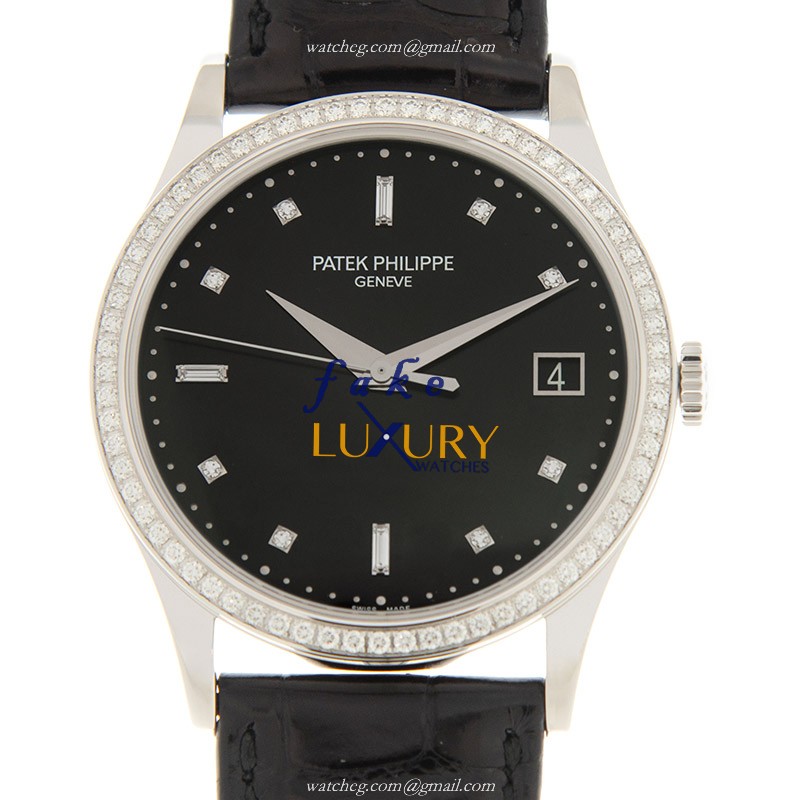Patek Philippe 5297G-001 Calatrava Replica Watch - Automatic - 18kt White Gold Diamond - Black Dial - Luxury Replica Watch
