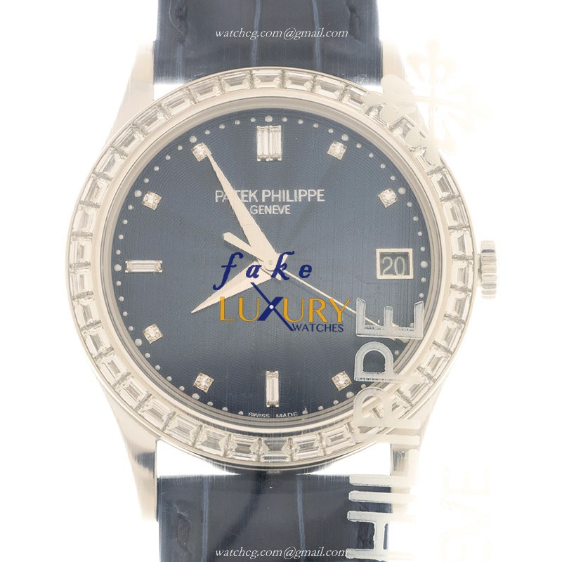Patek Philippe 5298P-014 Calatrava Replica Watch, Blue Dial, Platinum & Diamonds Case, Automatic - Luxury Replica Watch