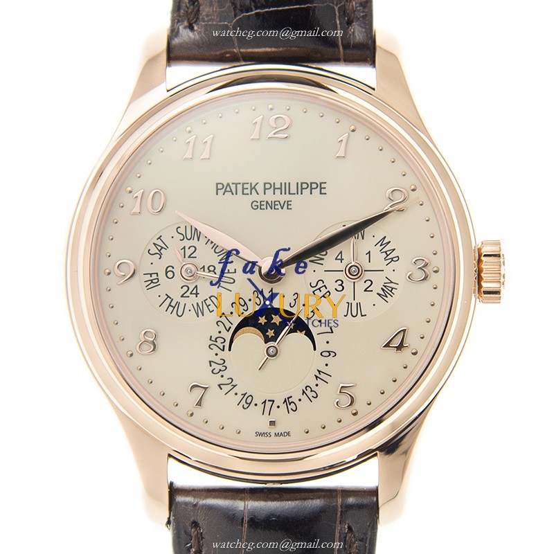Patek Philippe 5327R-001 Grand Complications Replica Watch, 39mm 18kt Rose Gold, Beige Dial, Black - Luxury Replica Watch