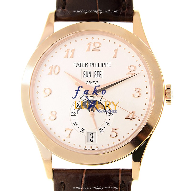 Patek Philippe 5396R-012 COMPLICATIONS Replica Watch, 18kt Rose Gold, Silvery Dial, Brown Alligator - Luxury Replica Watch